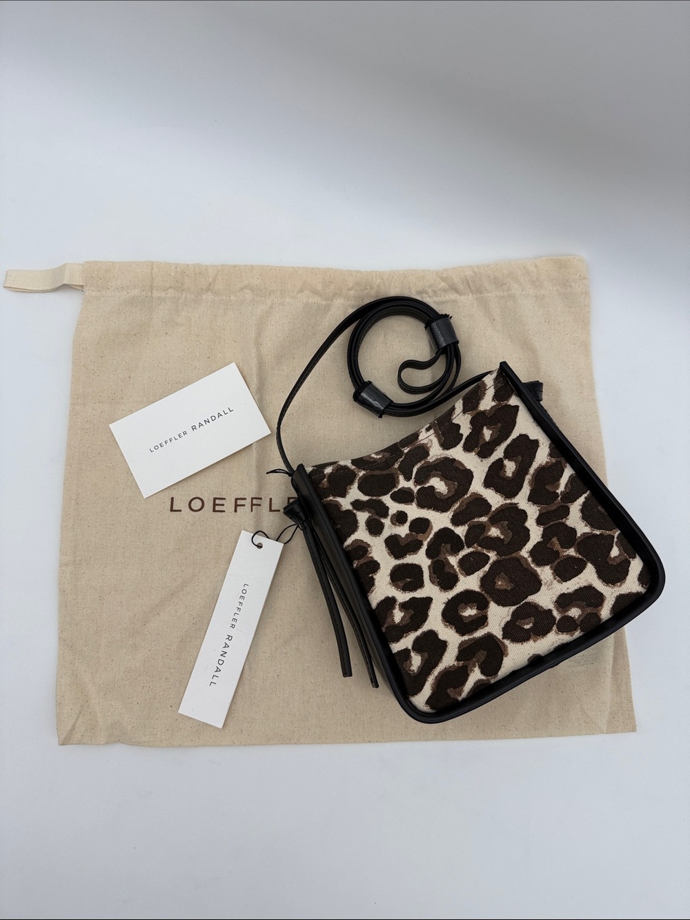 Loeffler Randall Turned Out Leather and Canvas Crossbody Bag Leopard Black